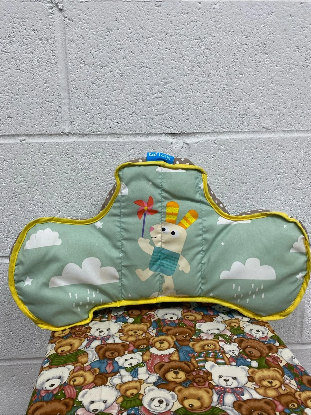 Kids Travel Head Support Pillow - Green Bunny Design