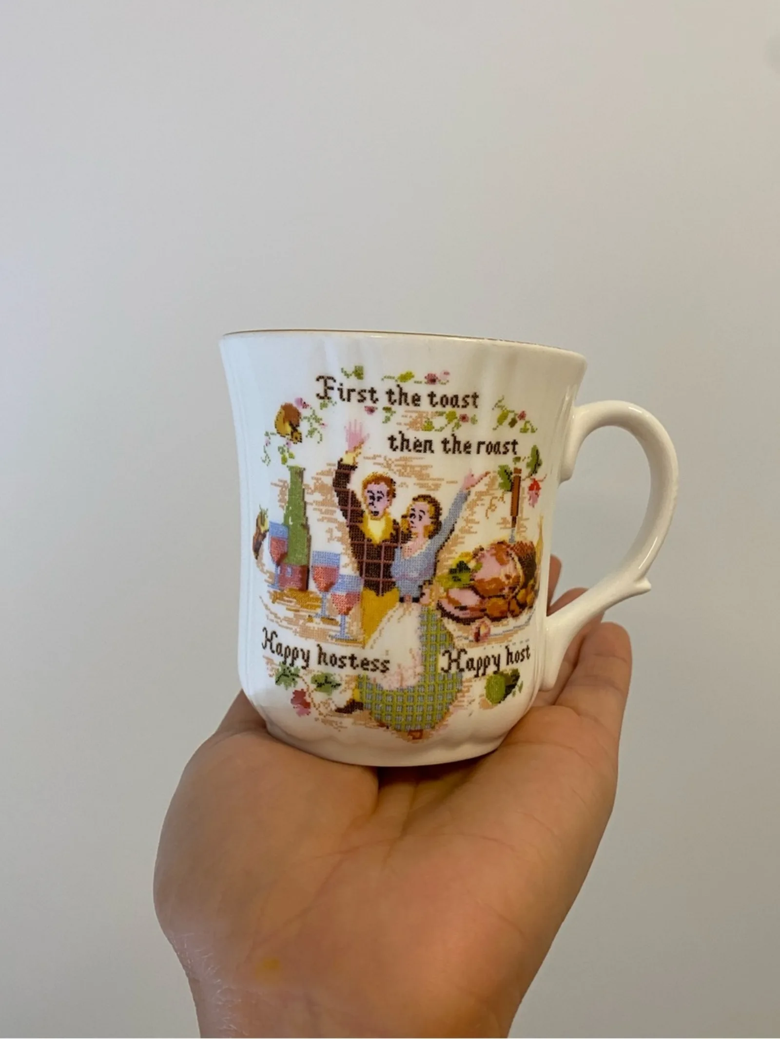 Vintage DUCHESS Bone China Coffee Mugs, Country Village Scene, Made in England