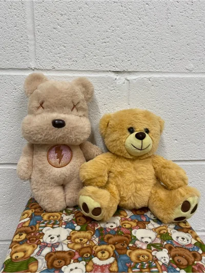 Set Of 2 - Plush Teddy Bear Toy - Beige And Golden Set