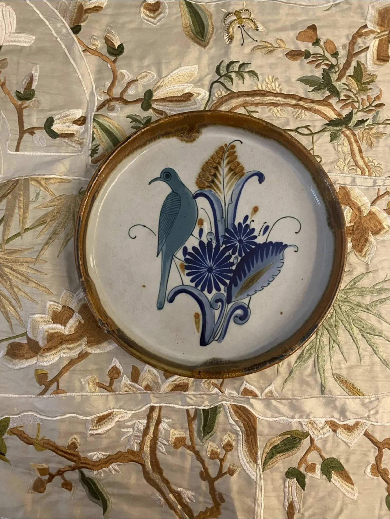 Vintage Tonalá Pottery Plate by Mateos | Hand-Painted Mexican Folk Art Bird