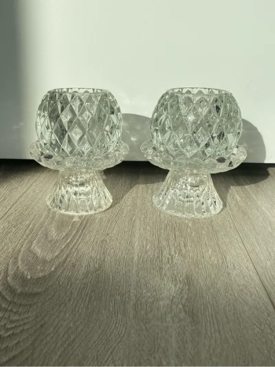 Fairy Lamp Insprired Glass Diamond-Cut Candle Holders / Mini Lamp - Set Of 2