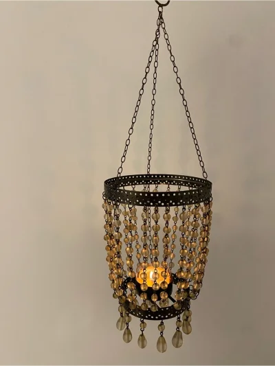 Hanging Beaded Candle Lantern - Votive Chandelier Pendant - Glass Beads