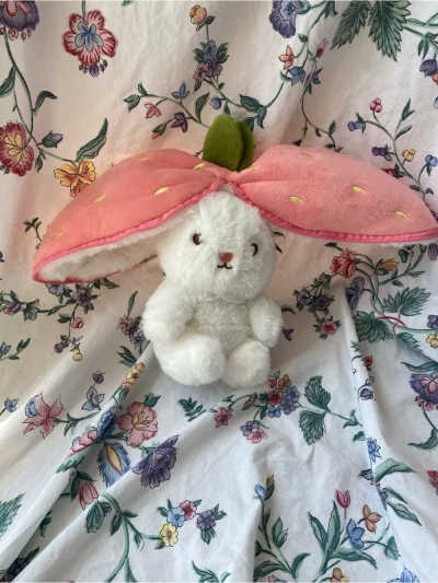 Plush White Bunny With Pink Strawberry Shell