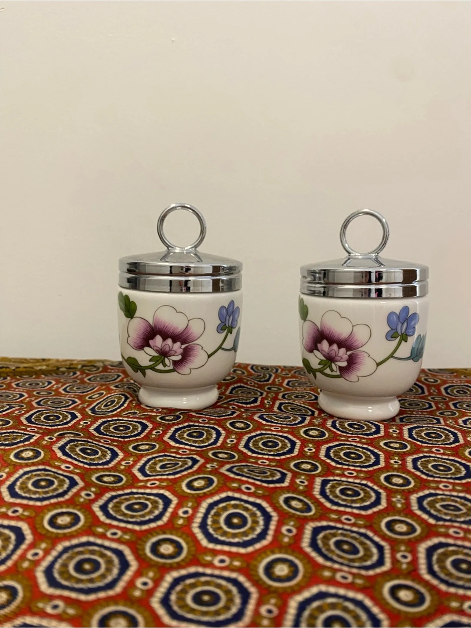 Pair of Royal Worcester porcelain egg coddlers