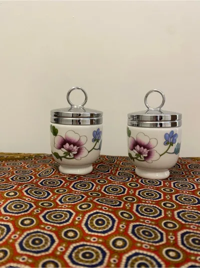 Pair of Royal Worcester porcelain egg coddlers
