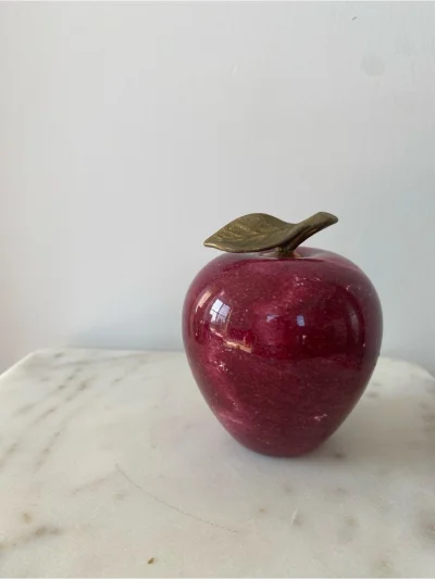 Decorative Burgundy Marble Apple With Brass Leaf