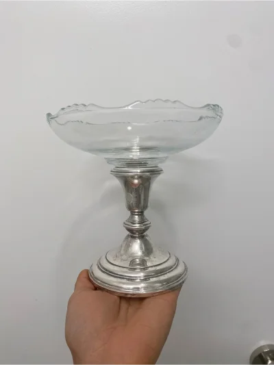Sterling Silver Glass Compote Bowl, Glass Candy Dish, 2001 Frank M Whiti