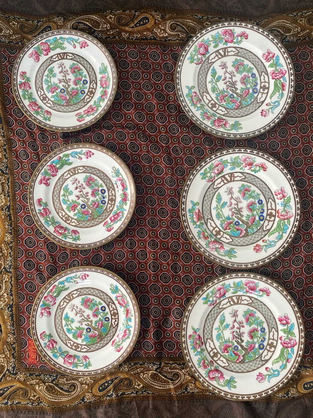 Set Of 6 Aynsley Indian Tree China Saucers And Plates