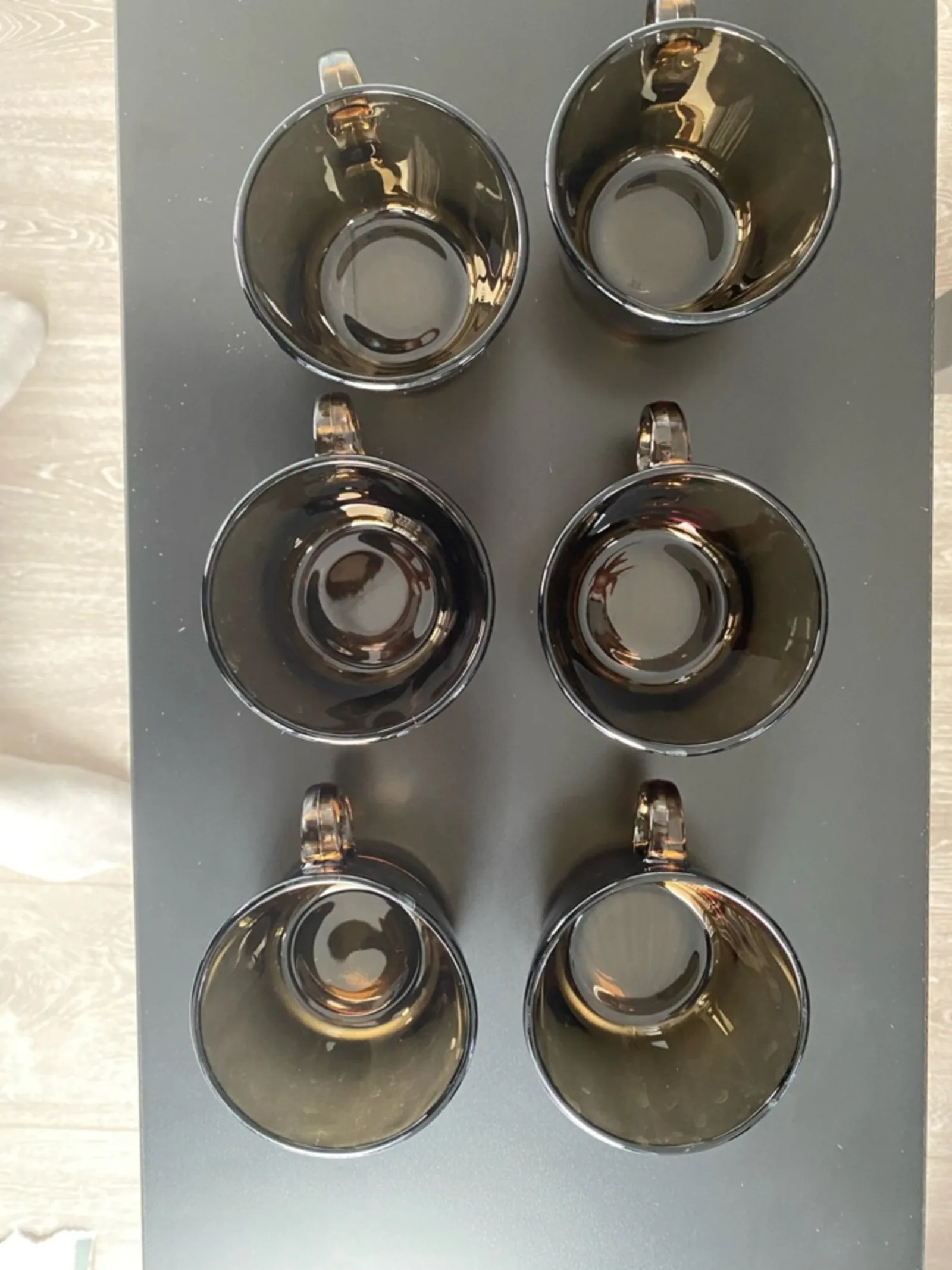 Vintage Vereco France Smoked Brown Glass Coffee Cup Set - 6 cups