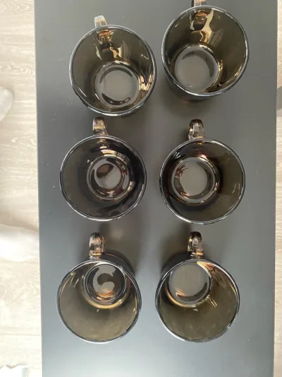 Vintage Vereco France Smoked Brown Glass Coffee Cup Set - 6 cups
