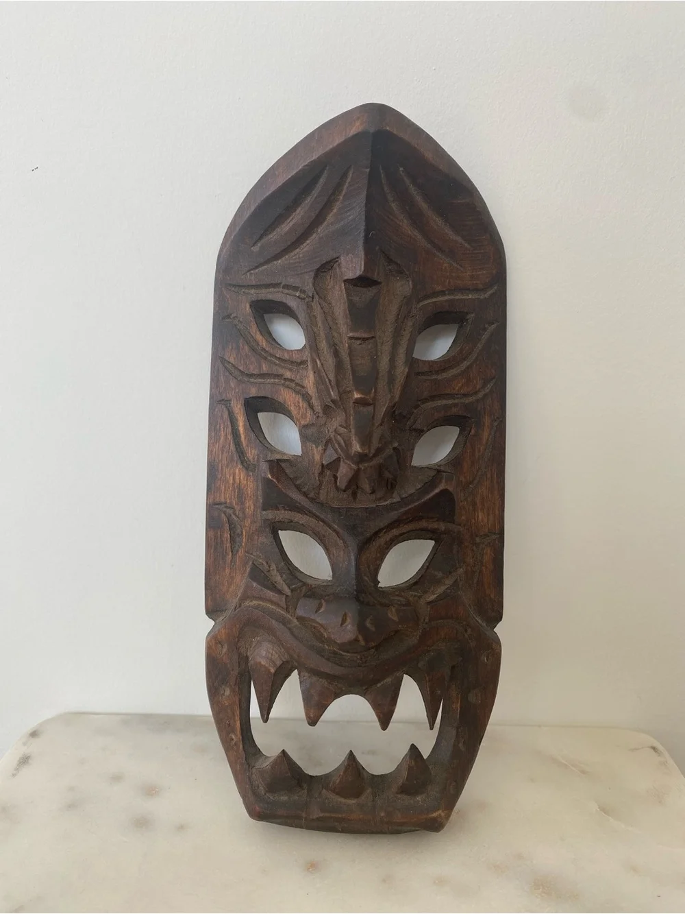 Hand Carved Wood Bakunawa Tribal Mask Philippines Folk Art