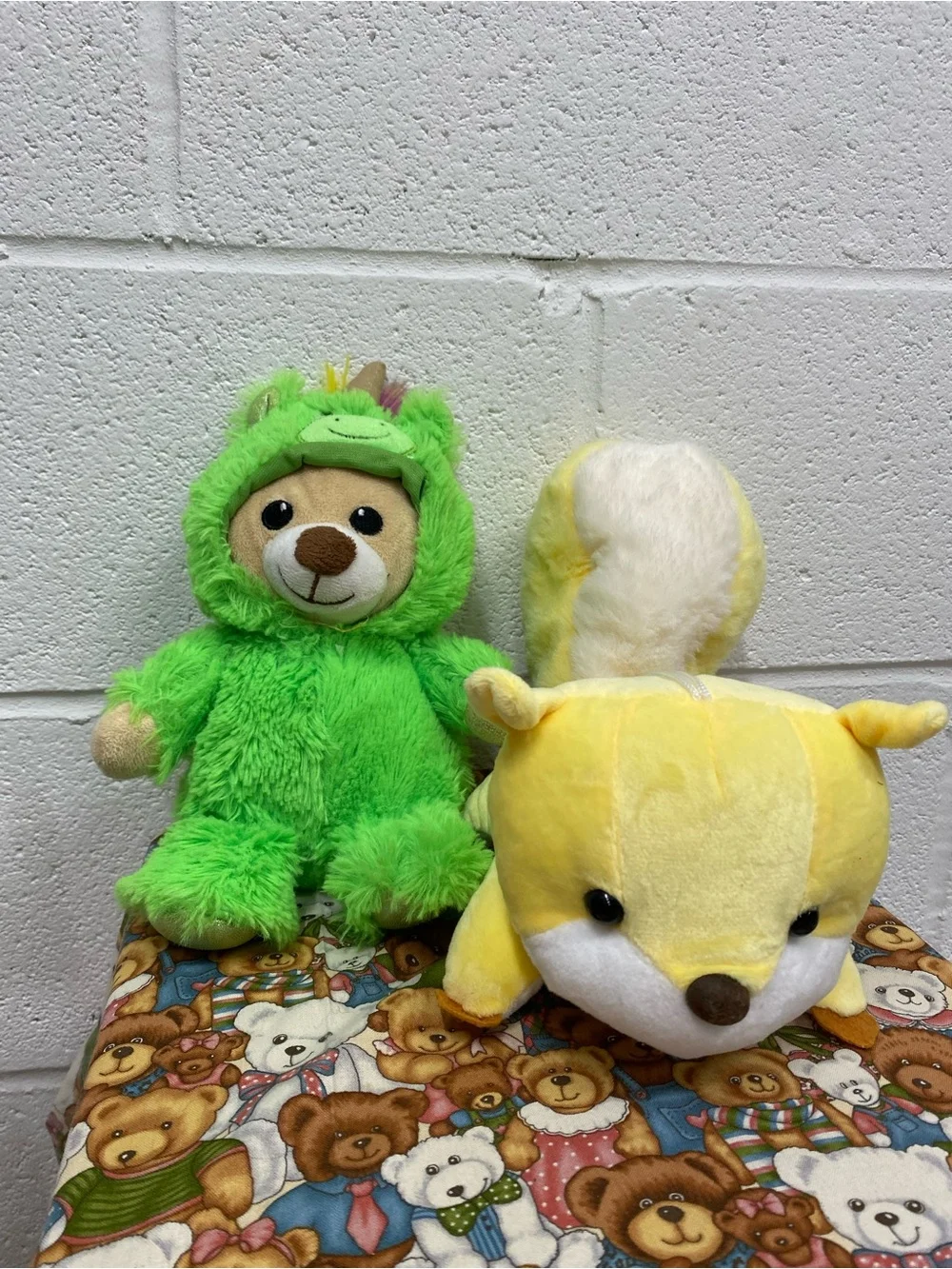 Green Plush Bear In Dinosaur Costume & Yellow Squirrel Plush Toy - Set Of 2