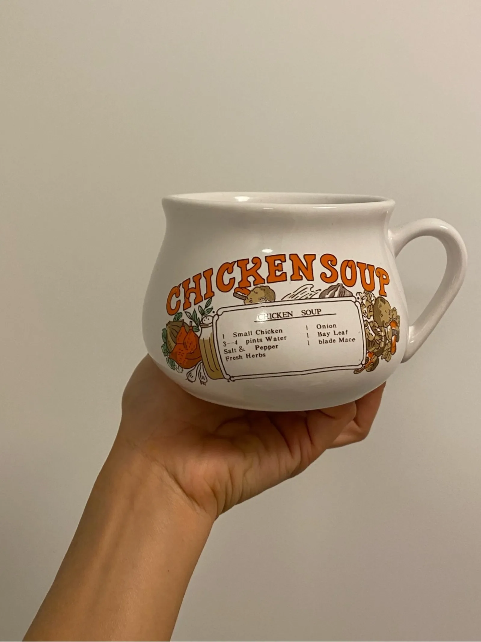 Vintage Chicken Soup Mug: Retro Kitchen Bowl, 1960s-70s