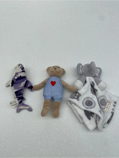 Set Of 3 Small Toys - Plush Teddy, Dolphin And Elephant Comfort Trio