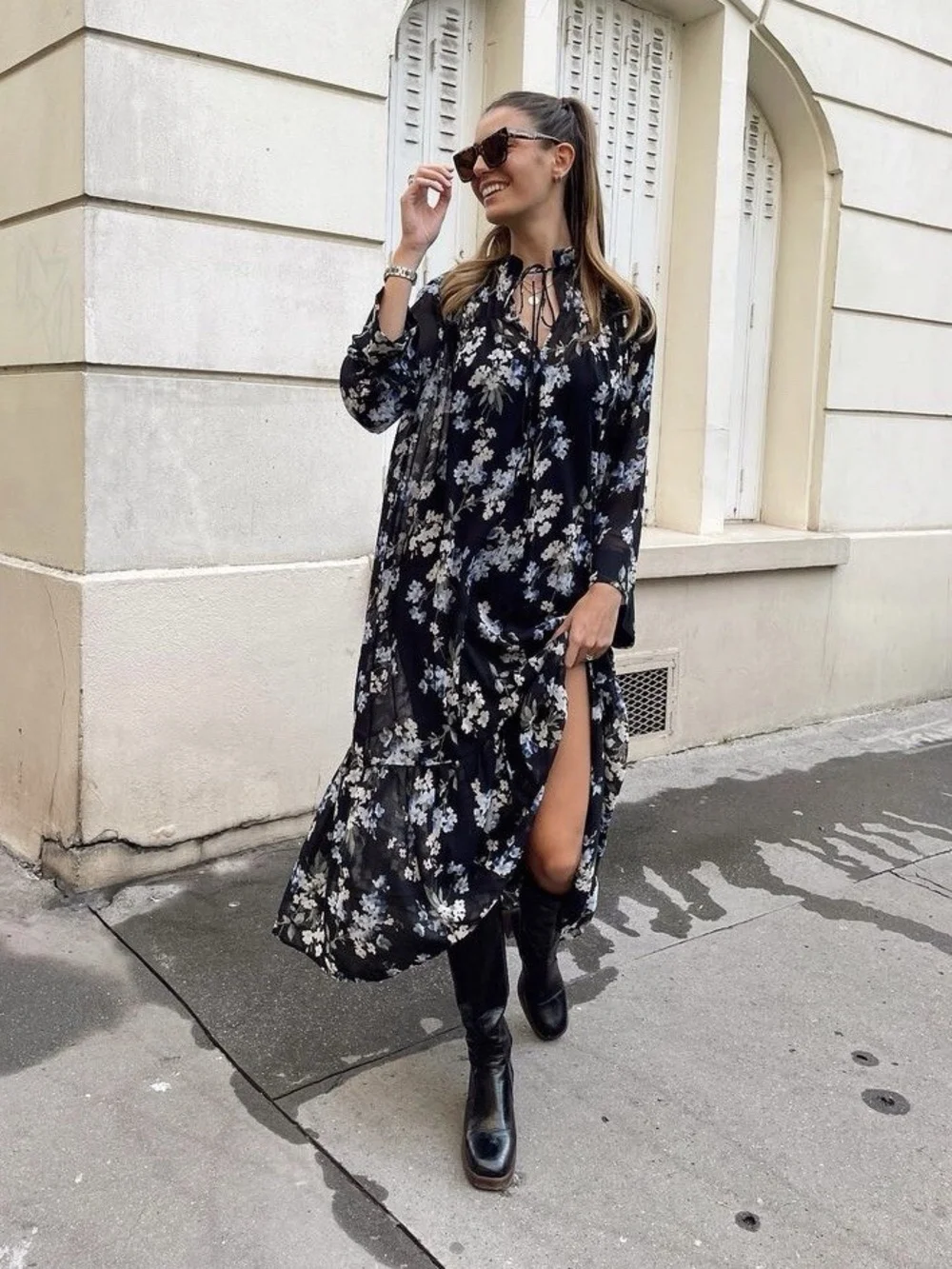 New Black Floral Maxi Dress