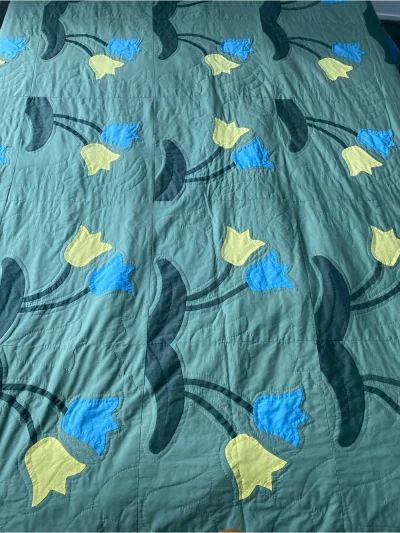 Collector Piece - Hand Sewn Folk Art Tulip Quilt Bed Cover - Blanket