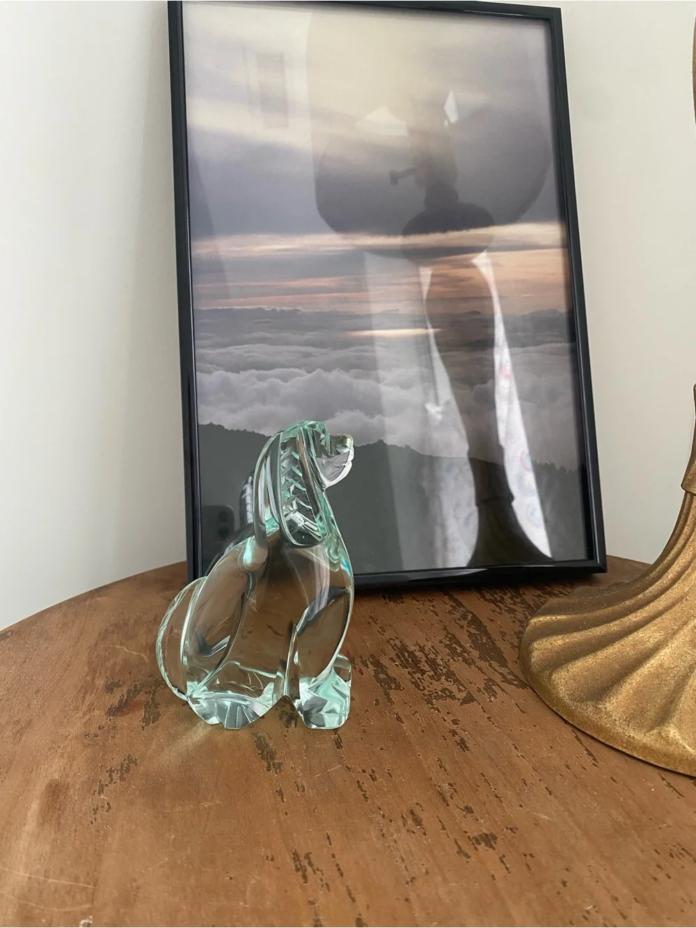 Glass Dog Figurine - Clear Aqua Sculpture Paper Weight