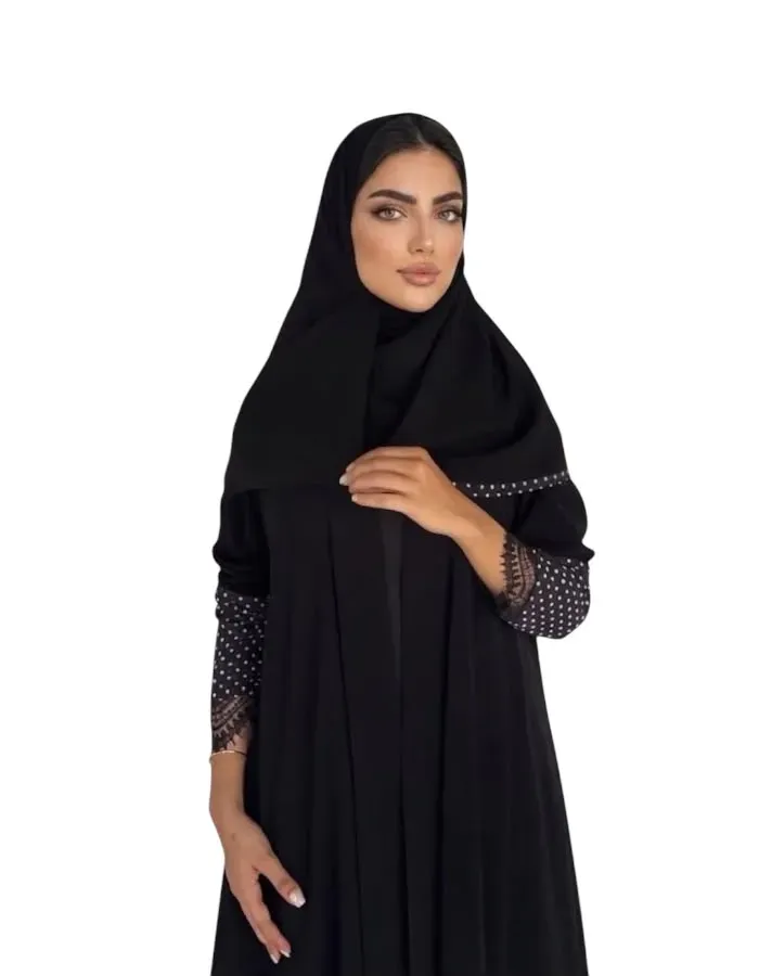 عباية صوفيا كم منقط مع دانتيل - عبايات سوداء - 1