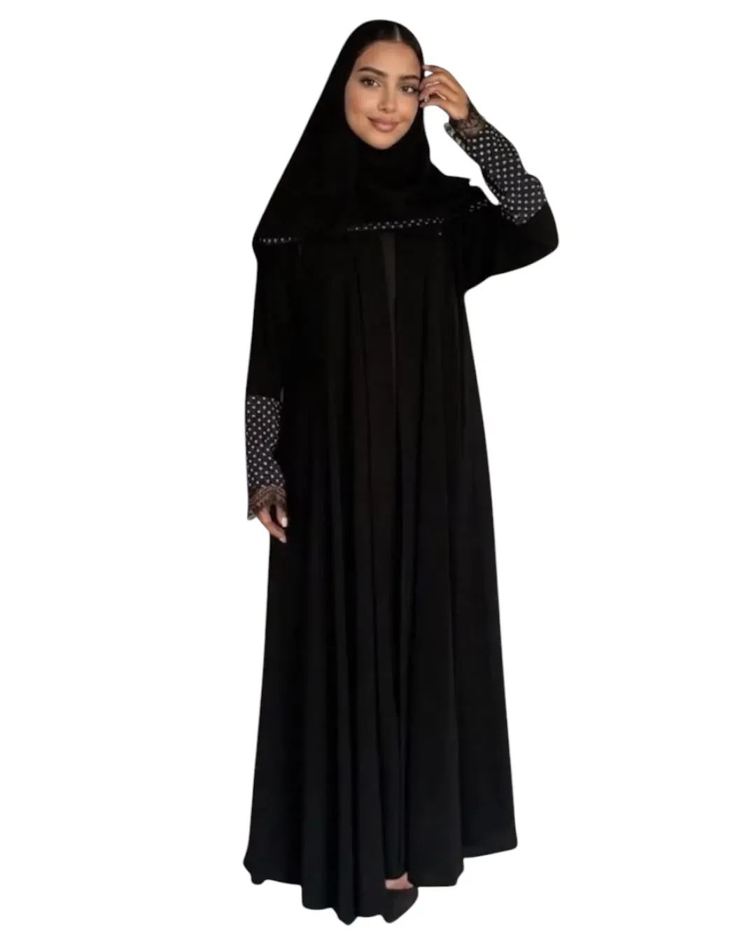عباية صوفيا كم منقط مع دانتيل - عبايات سوداء - 2