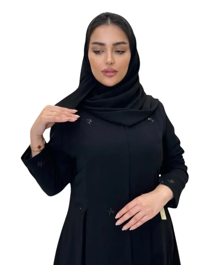 عباية تارا بليزر مبطنه بتدخيلات شك اسود فاحم - عبايات صيفية - 8