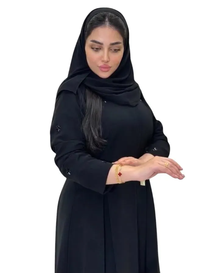 عباية تارا بليزر مبطنه بتدخيلات شك اسود فاحم - عبايات صيفية - 1