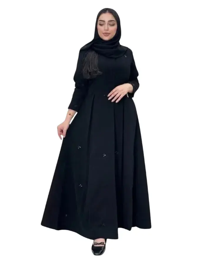 عباية تارا بليزر مبطنه بتدخيلات شك اسود فاحم - عبايات صيفية - 2
