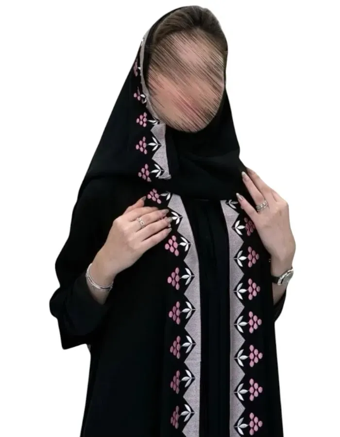 عباية نواعم  دبل كلوش بقماش ملكي أسود بتدخيل تطريز ناعم - عبايات كلوش - 1