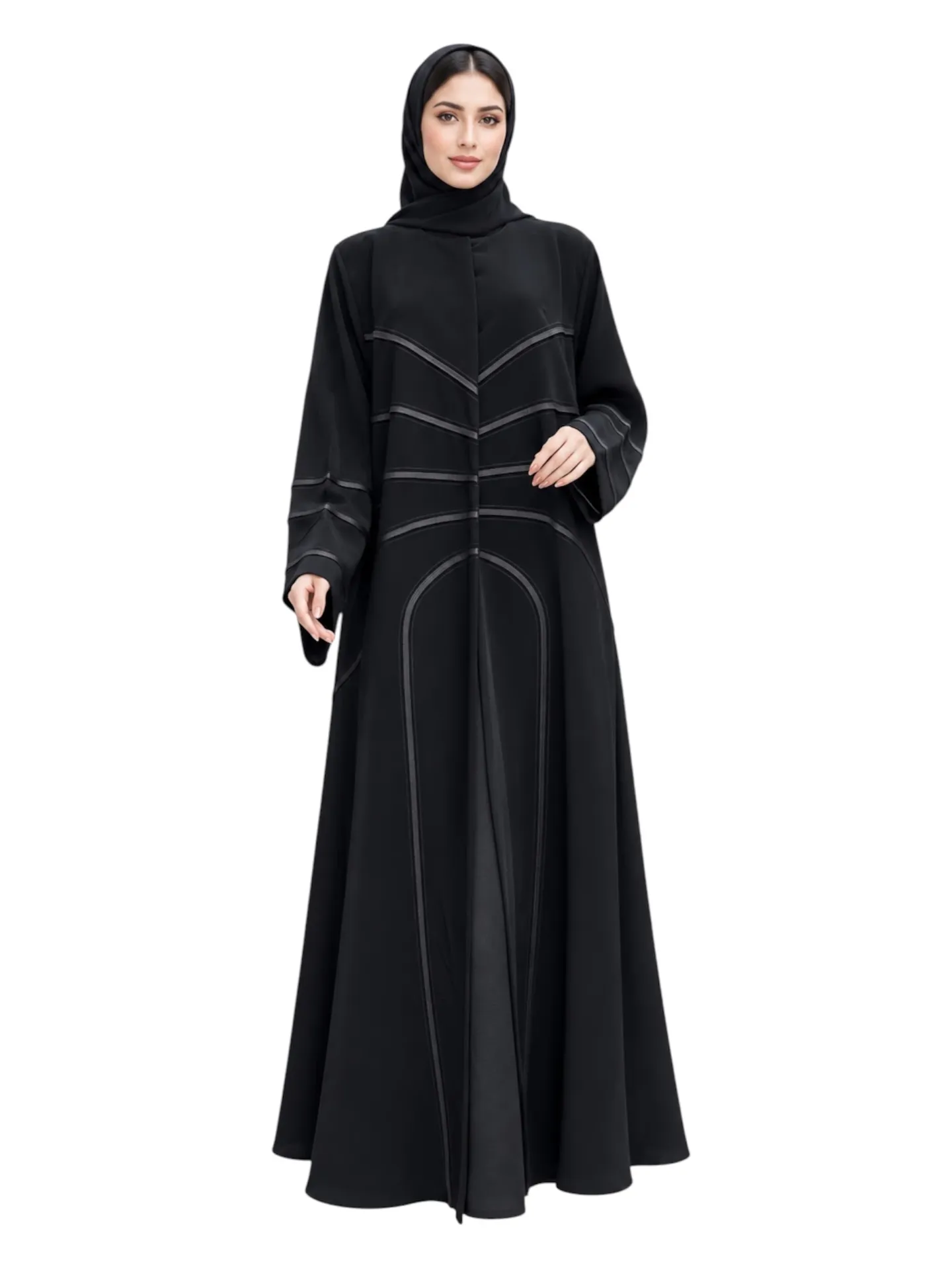 عباية آيلا  بليزر قماش سيراميك وتصميم شرايط فضي لامعه