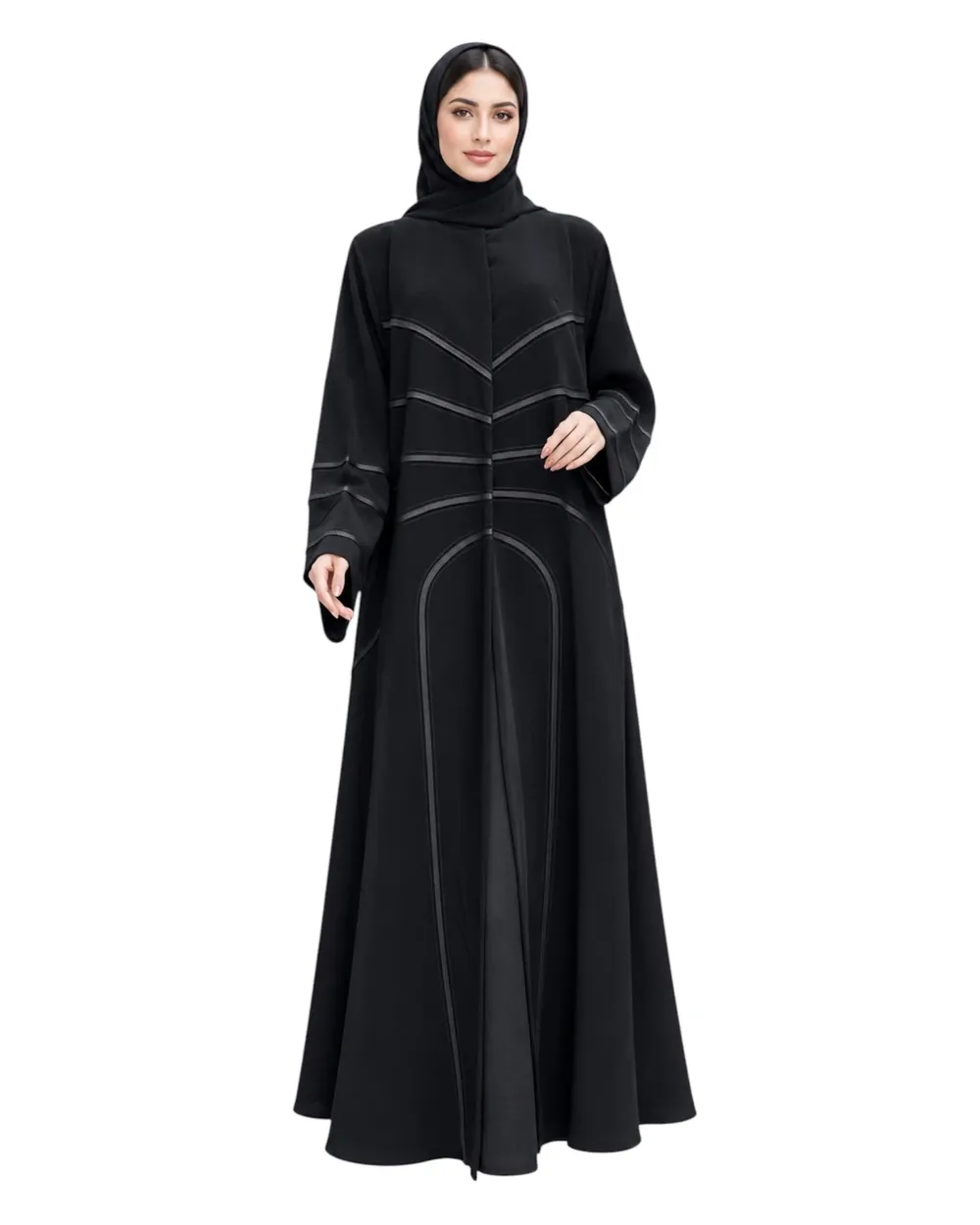 عباية آيلا  بليزر قماش سيراميك وتصميم شرايط فضي لامعه