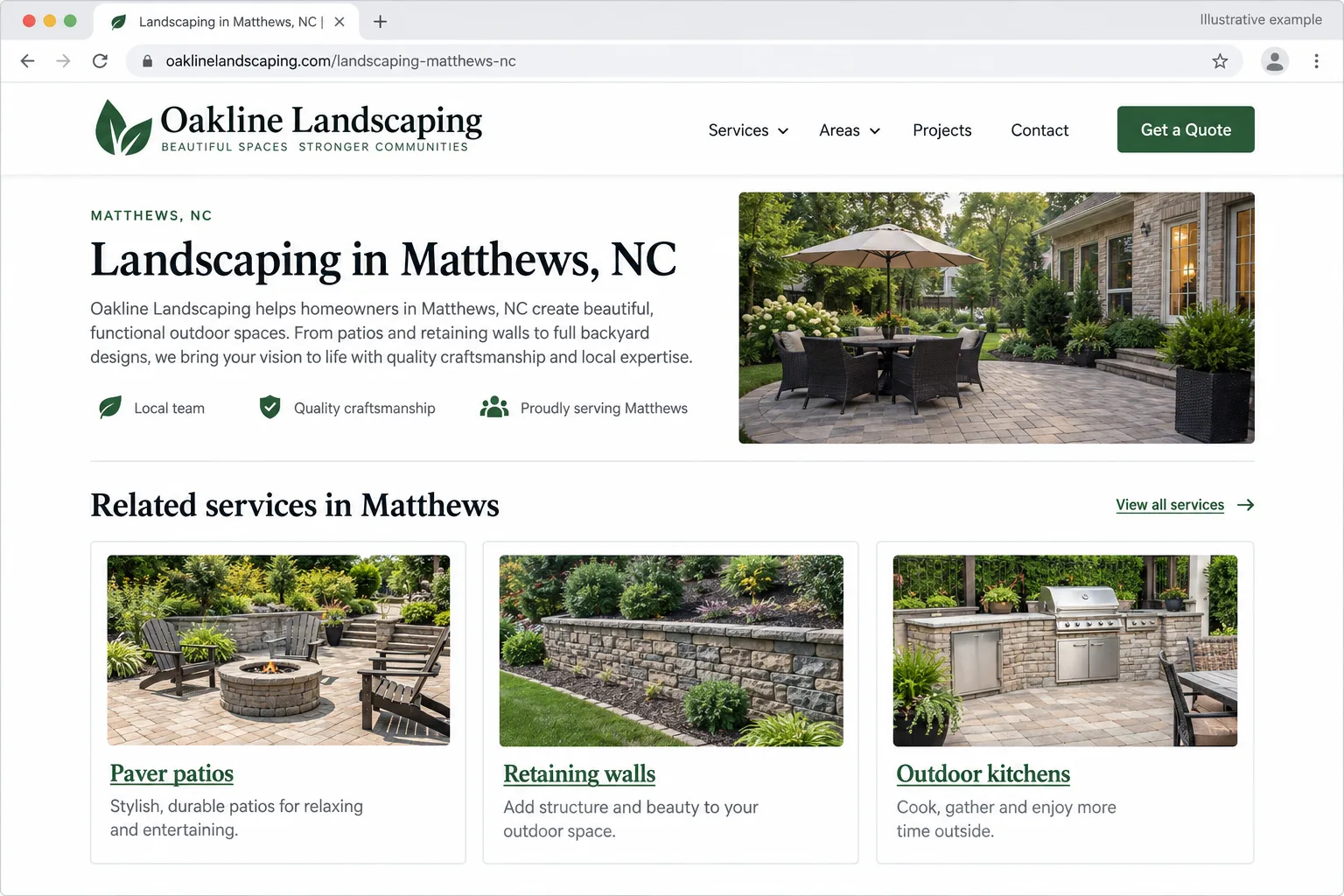 Illustrative example: screenshot of the related services section on a town page with linked service names