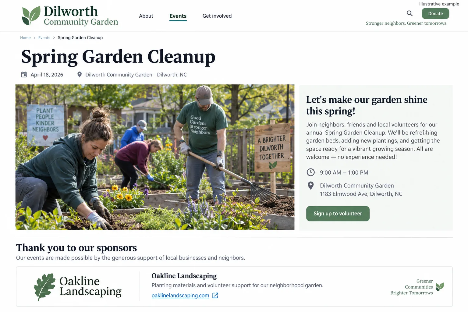 Illustrative example: screenshot of the event sponsor page or the news article with the link