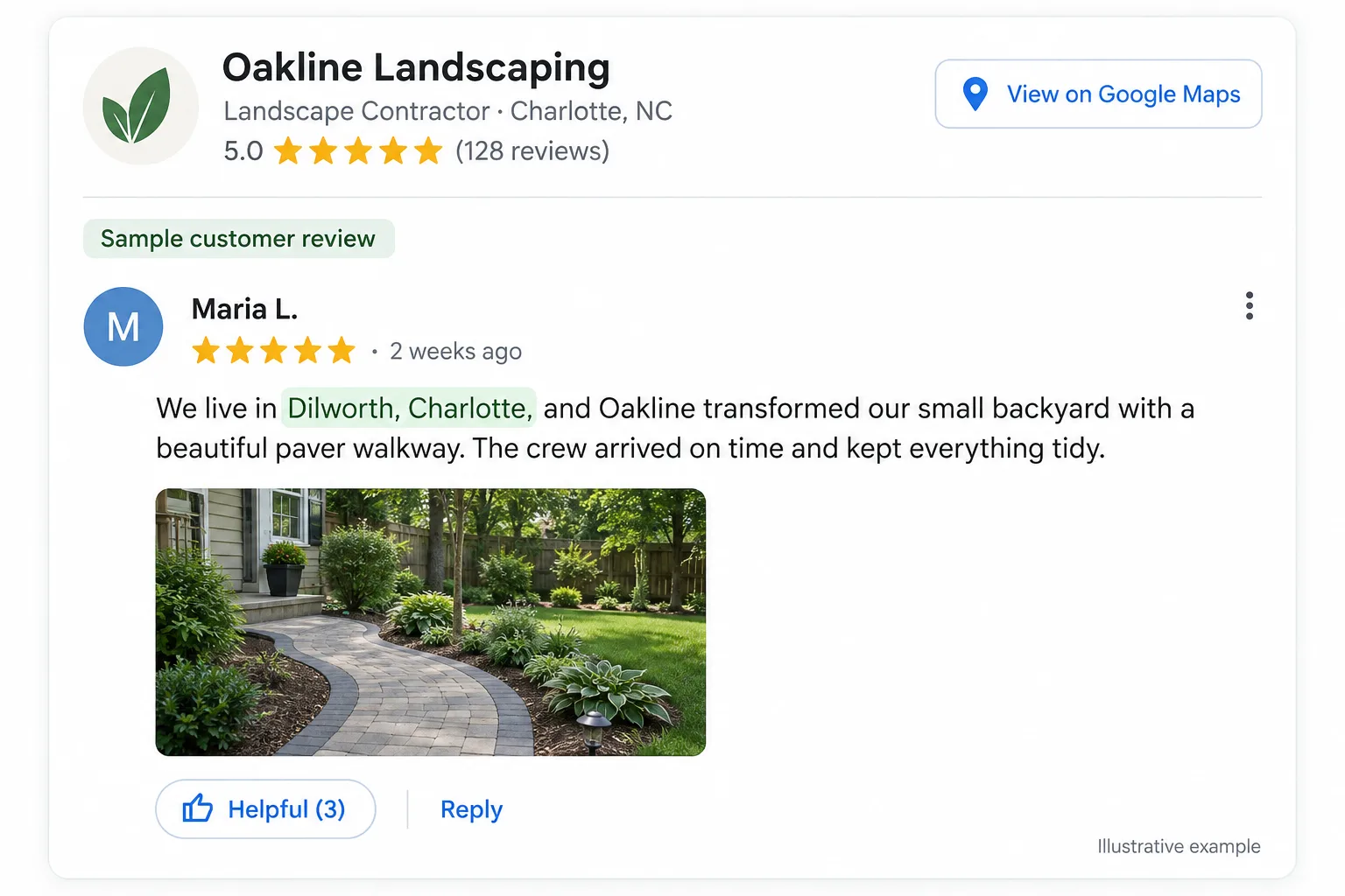 Illustrative example: screenshot of a review where the customer mentions their own Charlotte neighborhood