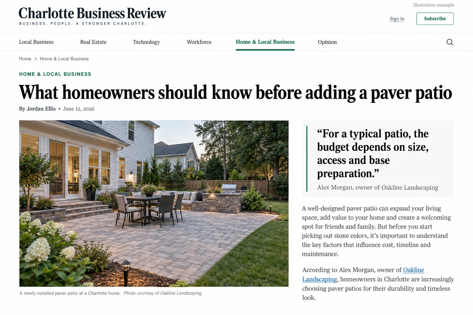 Illustrative example: screenshot of the business journal article with the quote