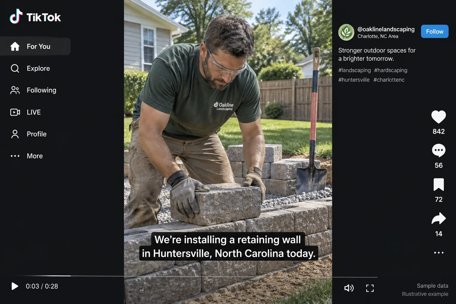 Illustrative example: screenshot of a TikTok video with auto-captions showing the city and service