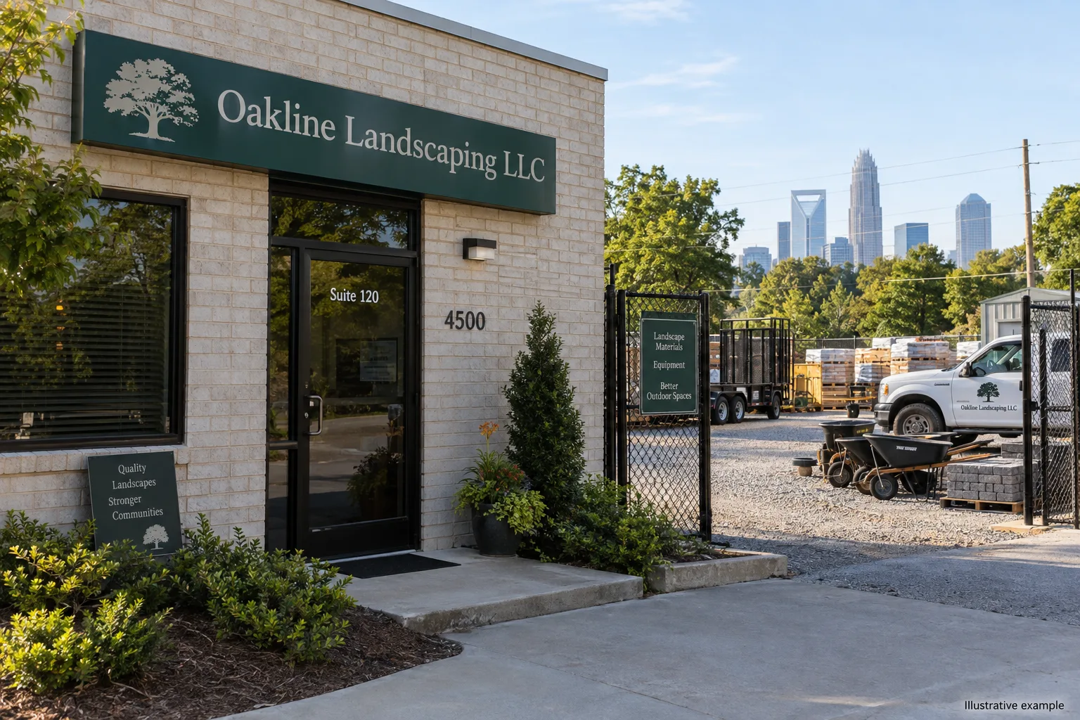 Illustrative example: photo of the office or yard entrance with the business name on permanent signage
