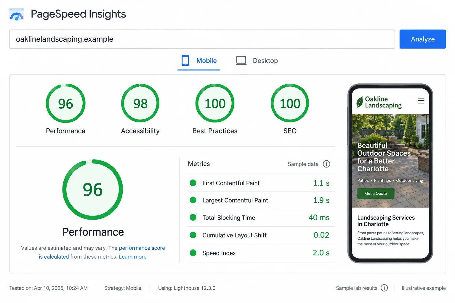 Illustrative example: screenshot of a PageSpeed Insights mobile report