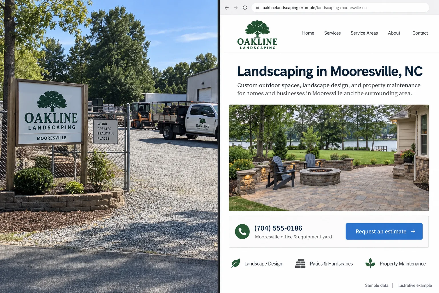 Illustrative example: photo of the second location's signage next to a screenshot of its landing page