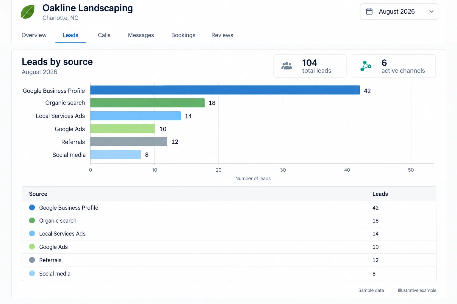Illustrative example: screenshot of a lead source report with several channels contributing