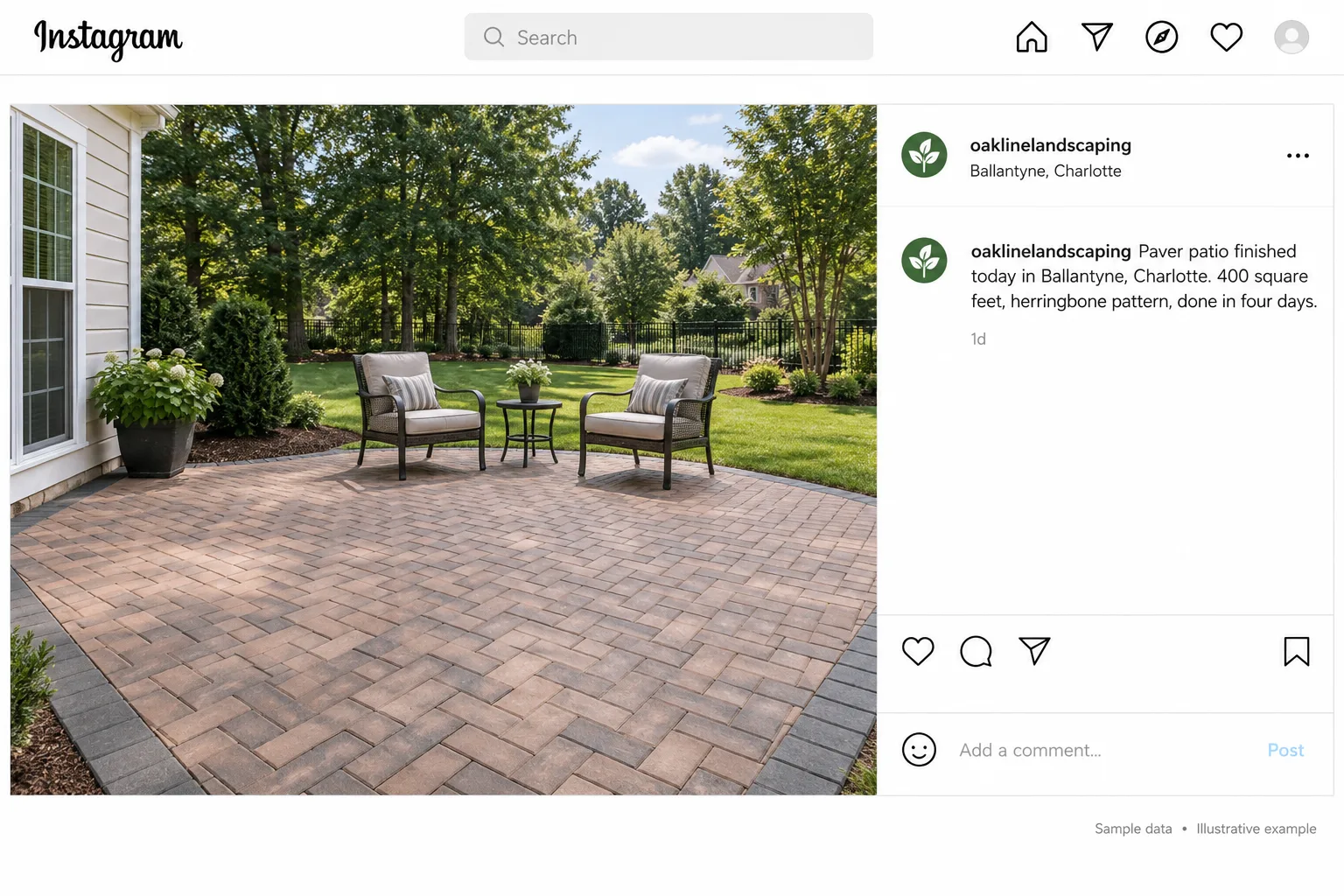Illustrative example: screenshot of an Instagram post with the city and service in the caption