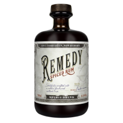 Image of the front of the bottle of the rum Remedy Spiced Rum