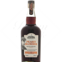 Image of the front of the bottle of the rum Saddlers Peaky Blinder Black Spiced Rum