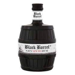 Image of the front of the bottle of the rum Black Barrel Navy Spiced Rum