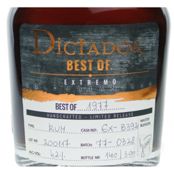 Image of the front of the bottle of the rum Dictador Best of Extremo