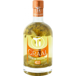 Image of the front of the bottle of the rum GRAAL Citron Passion Les Rhums de Ced