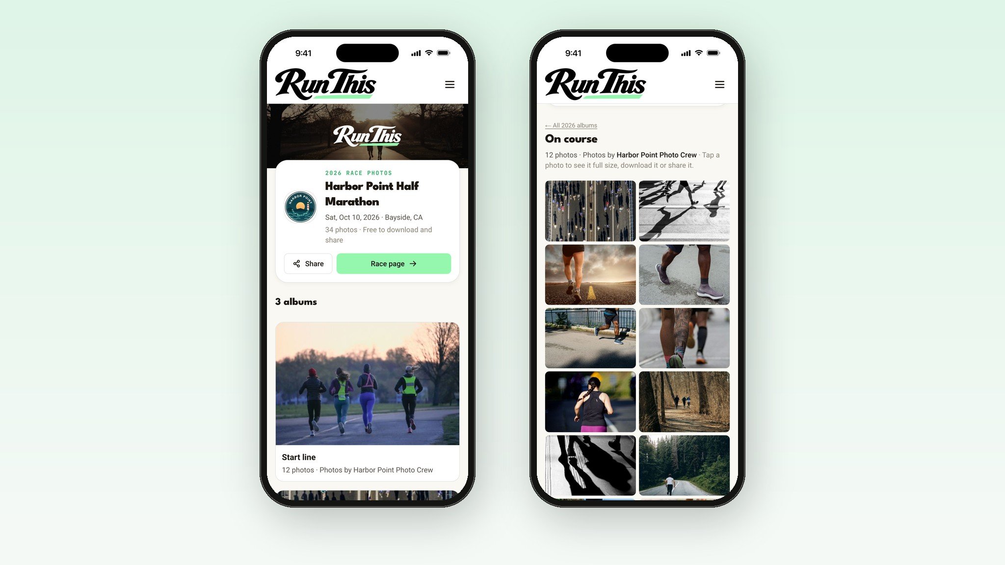A race-branded Photos page and an album on a phone