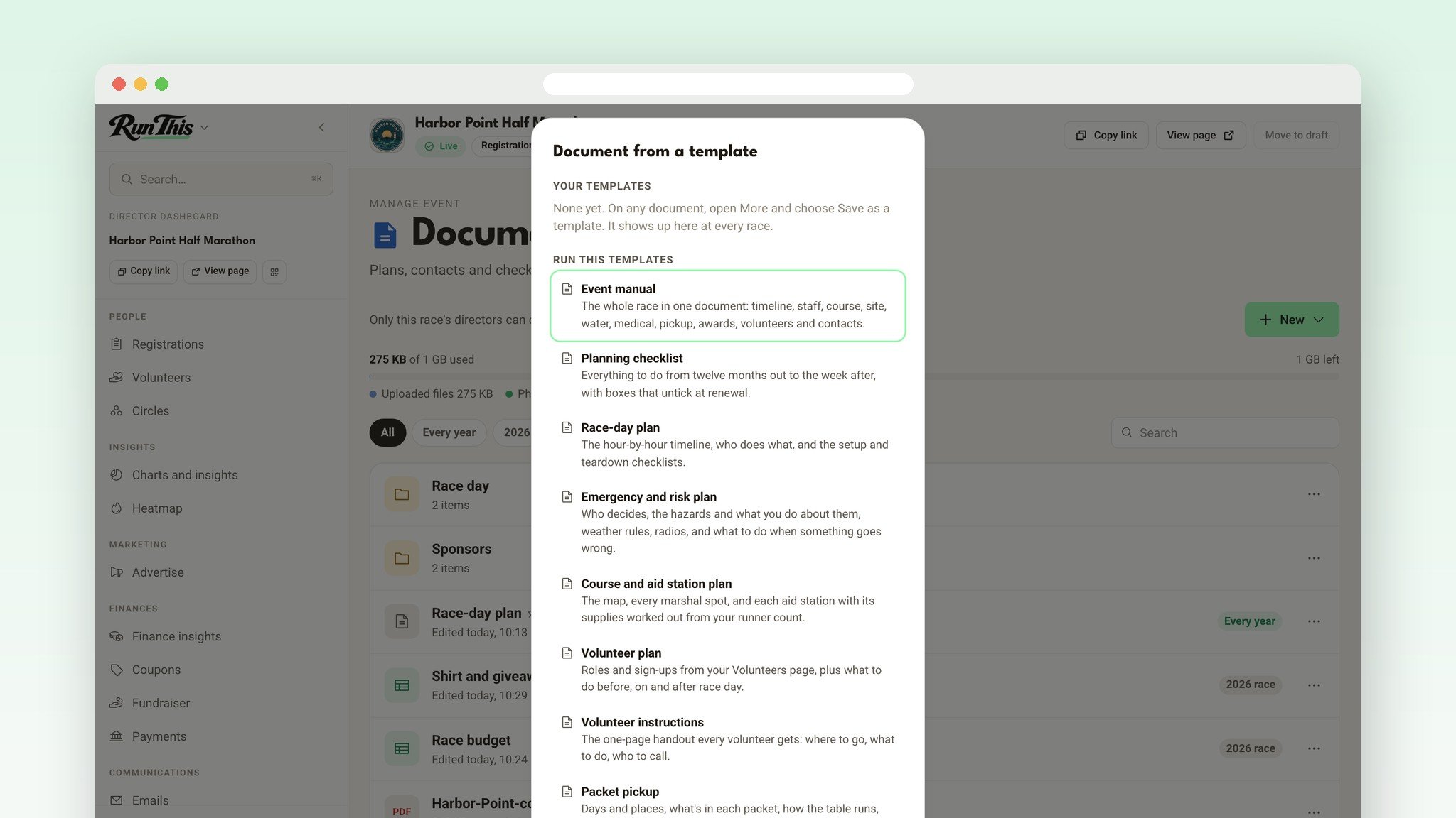 The list of Run This document templates