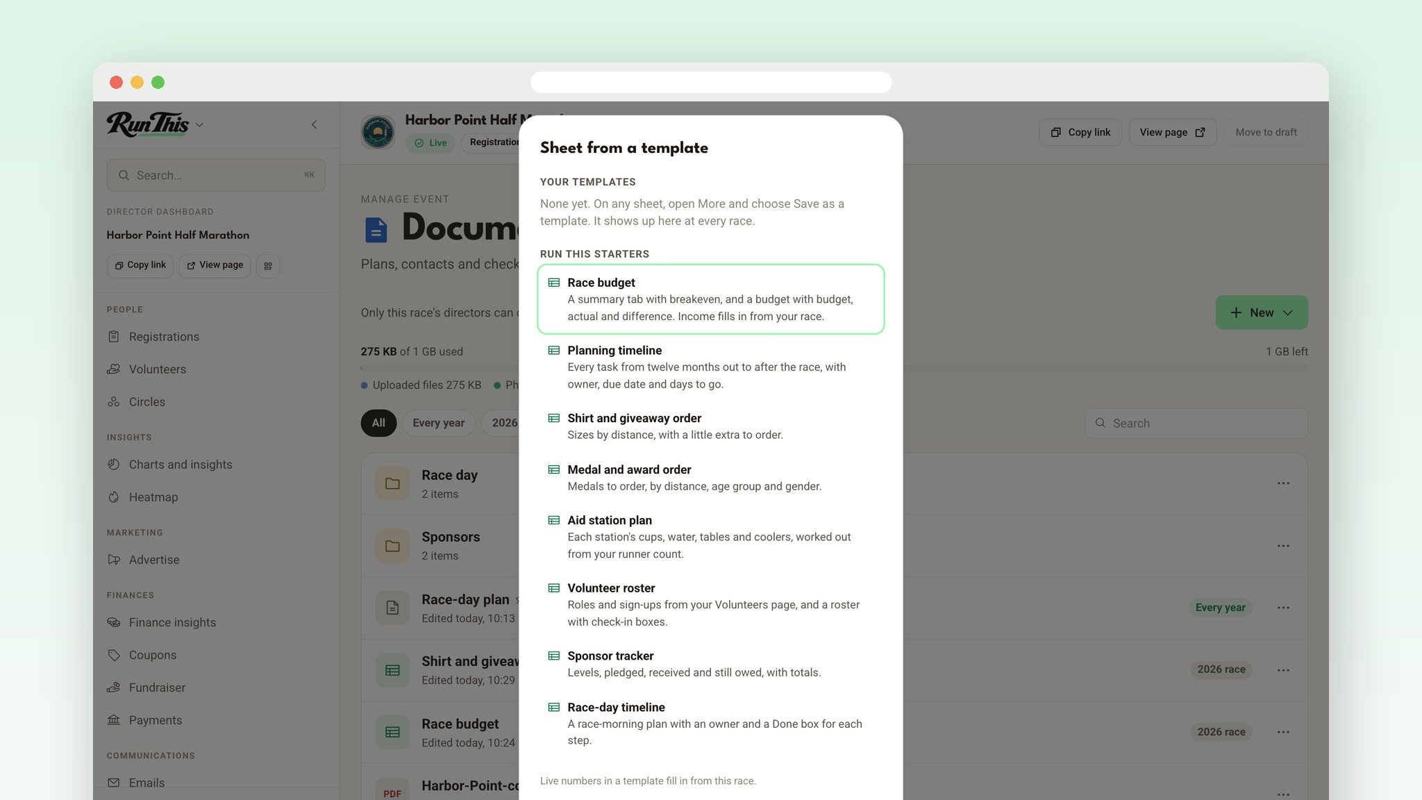 The list of eight Run This sheet templates