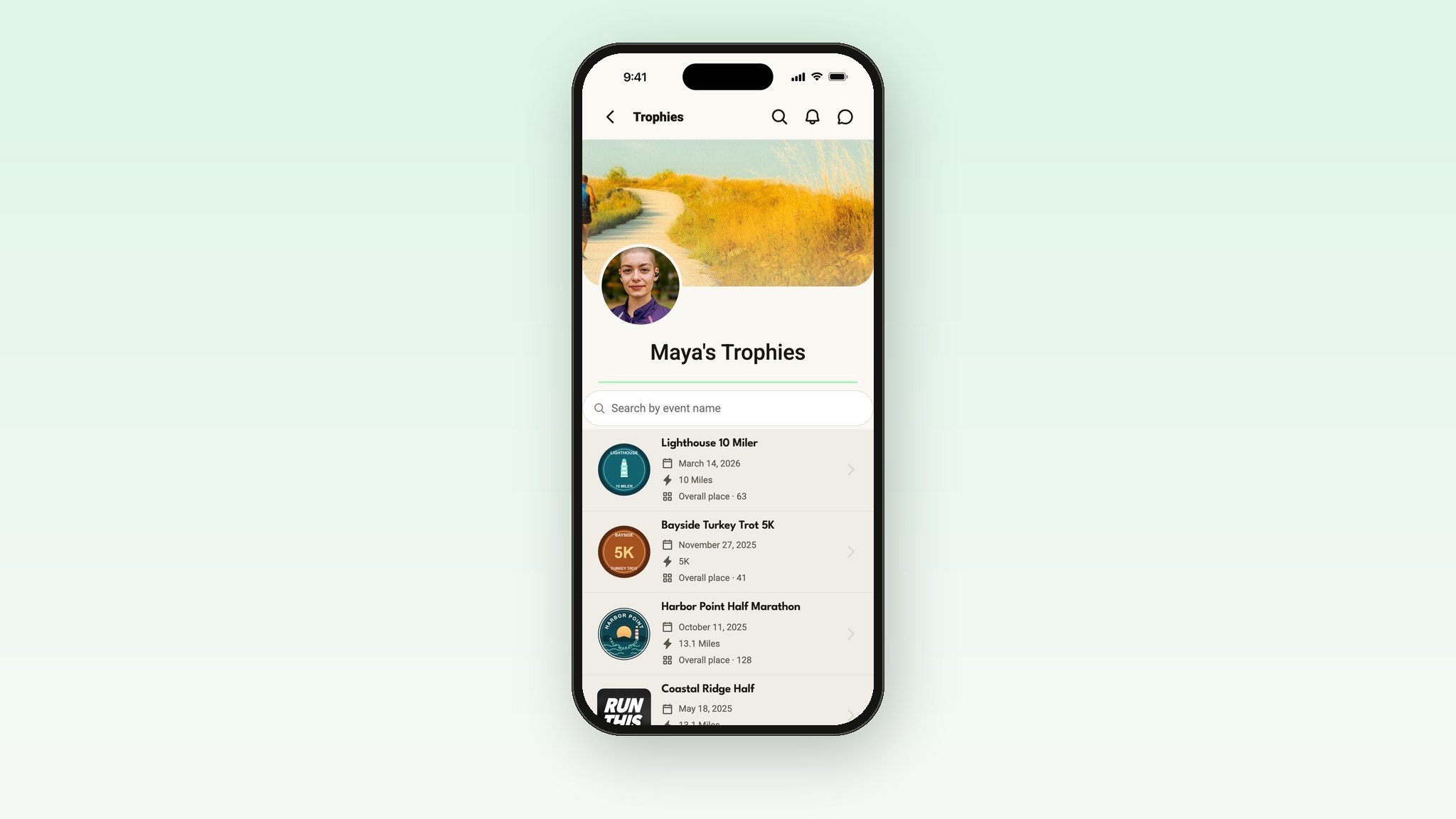 A runner's trophies in the Run This app