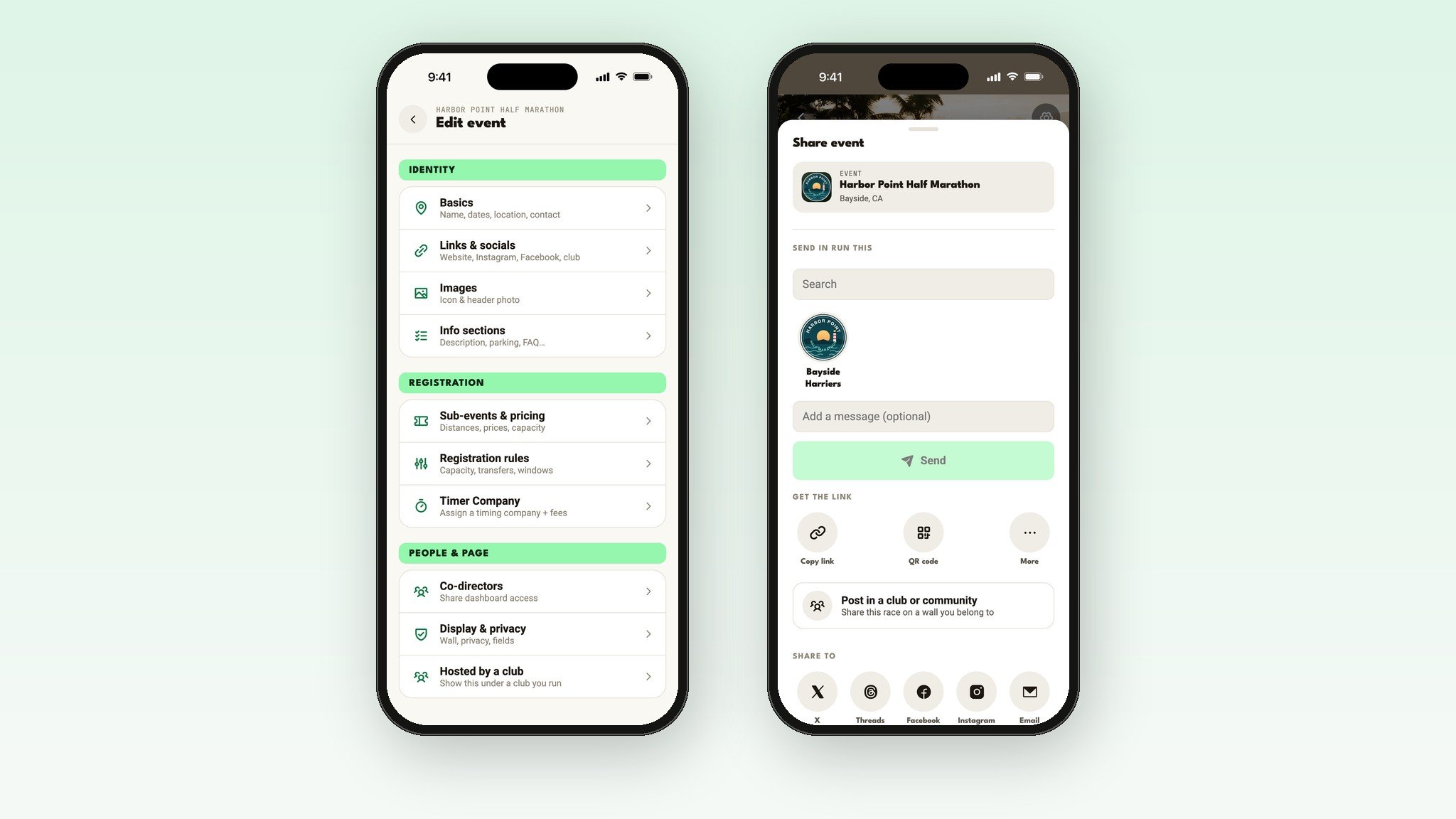 Editing a race and sharing its link in the Run This app