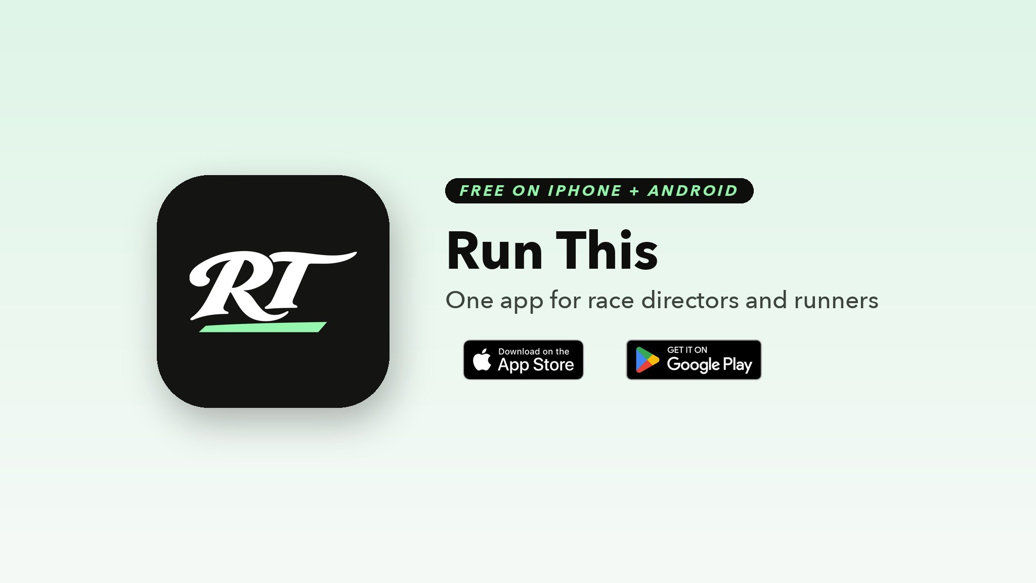 The Run This app icon with App Store and Google Play badges